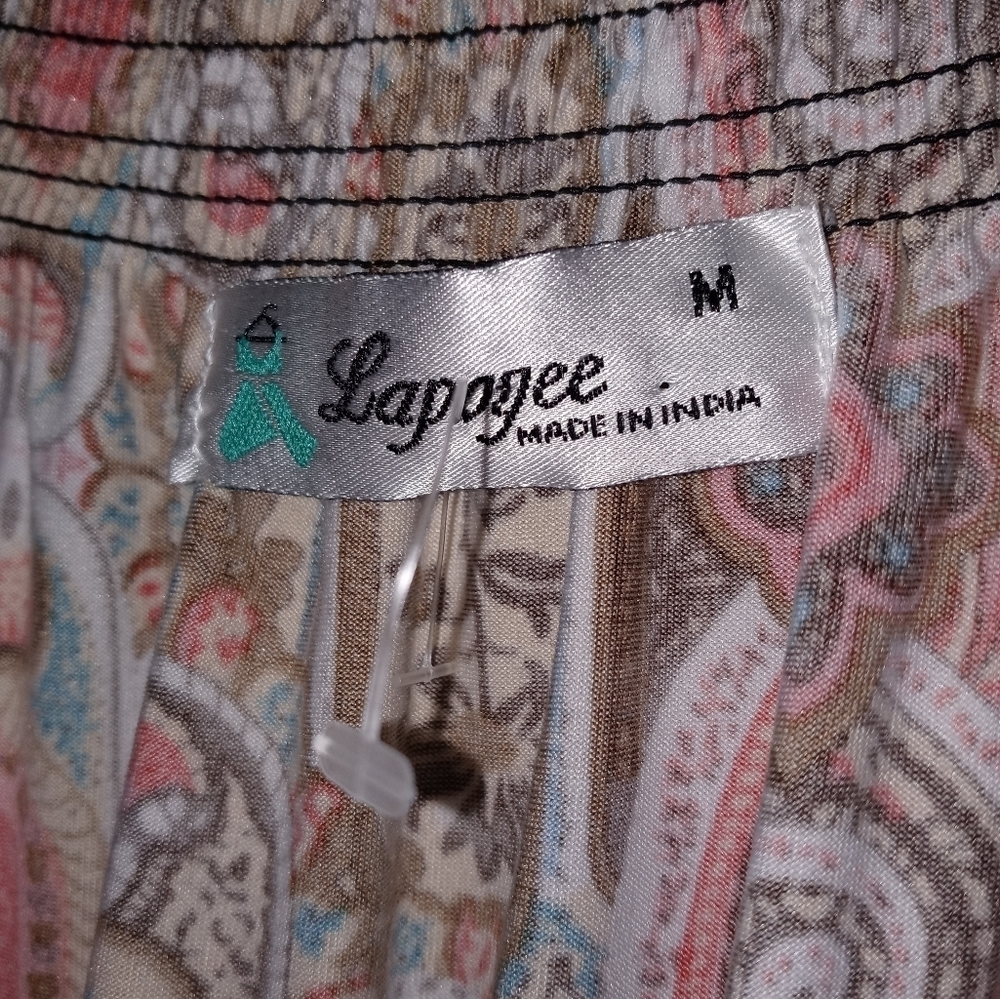LAPAGEE PAISLEY LONGLINE CROSSOVER V NECK SMOCKED WAIST PRAIRIE STYLE DRESS M - Picture 7 of 15